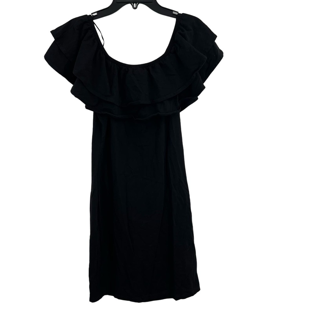 H&M Black Cotton Ruffle Shoulder Dress Size Small‎